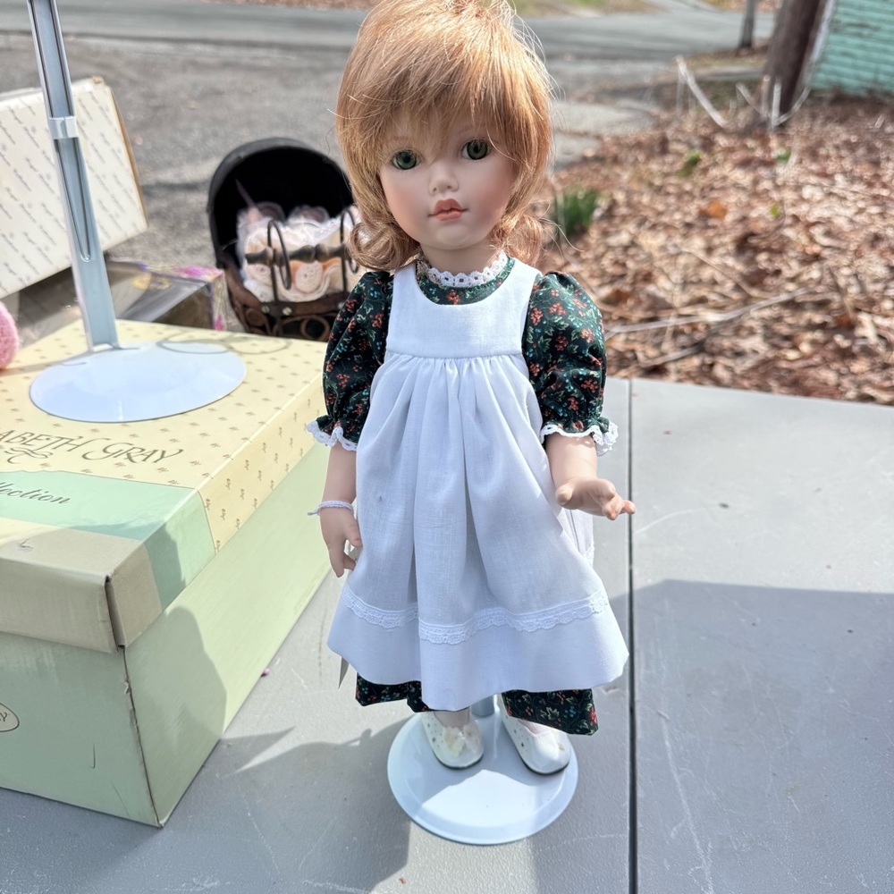 White and Green porcelain doll with stand